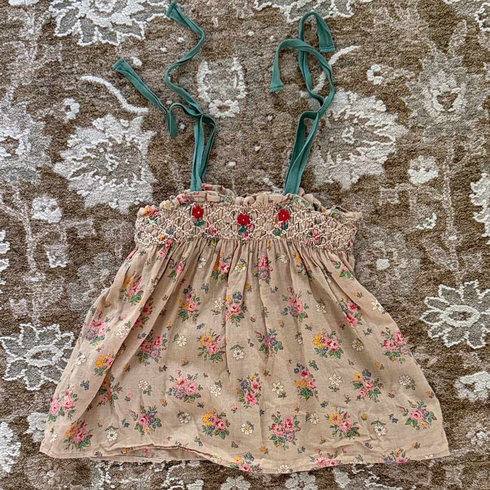 Emile et Ida Floral Tank Top with Green Straps